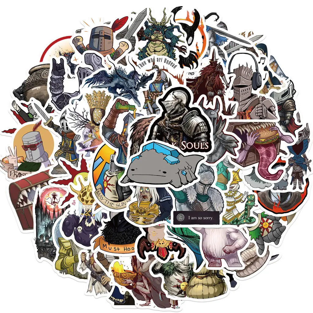 50PCS DARK SOULS Game Waterproof Graffiti Stickers For Helmet Bicycle Hand Account Pencil Case Decals Sticker Sheets Sticker Packs Sticker Set PVC Waterproof Stickers LanLanStickersWorld