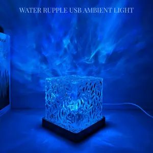 LED water ripple light, USB rotating water wave projection light, USB ambient night light, 16 color changes, touch control, colored crystal light, Decorative Ambiance Lighting, suitable for home atmosphere decoration