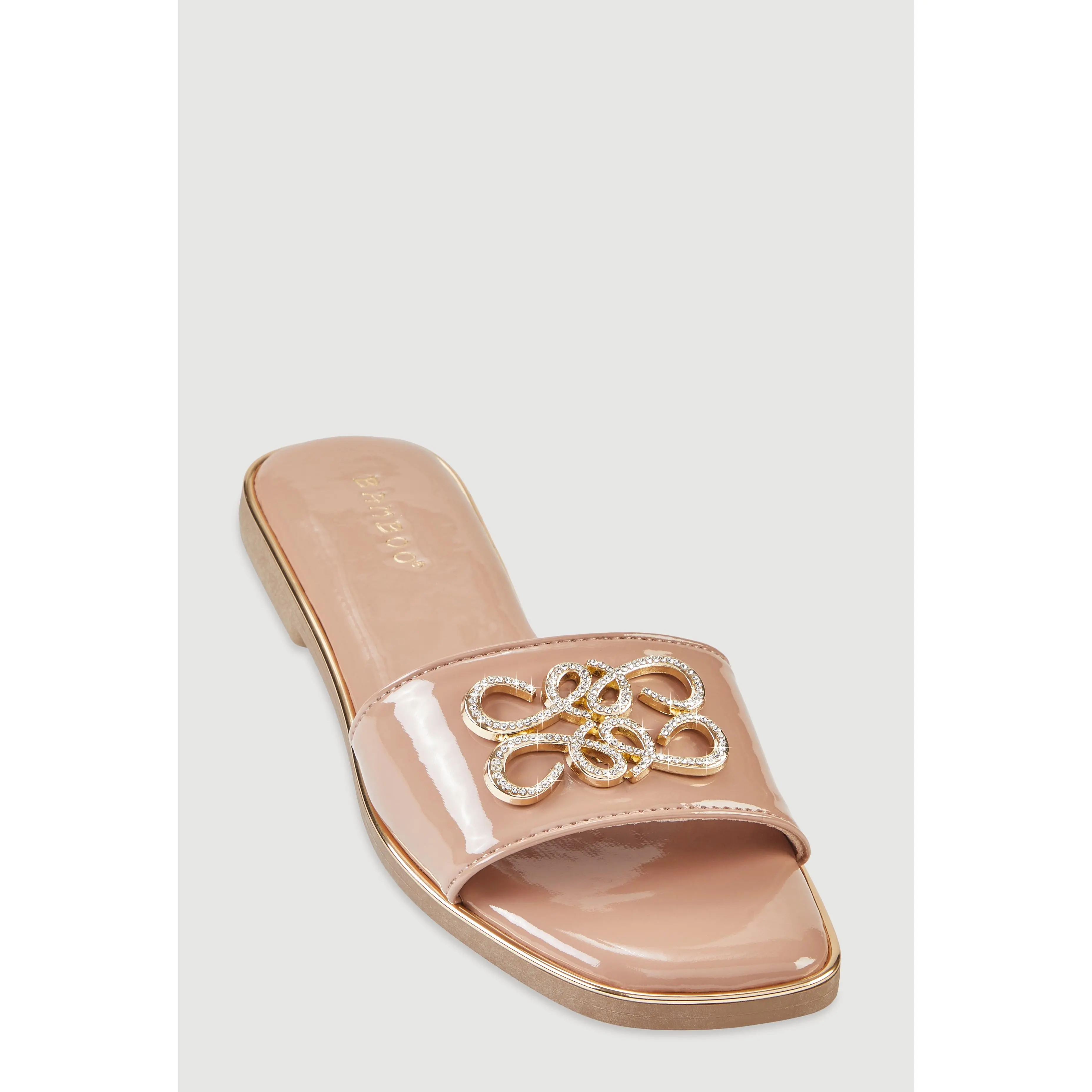 Rhinestone Metallic Pendant Slide Sandals
