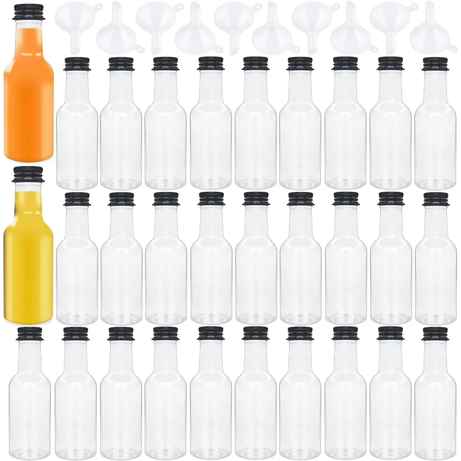 30 Pack 1.7oz Mini Liquor Bottles with Black Cap,Plastic Alcohol Bottles with 10 Funnels,Airtight Plastic Spirit Bottle for Weddings,Party Supplies