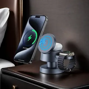 4-in-1 Magnetic Wireless Charger, Multifunctional Wireless 15W Magnetic Fast Charging Stand with Night Light for iPhone, Wireless Charger for Airpods, Magnetic Charger Base