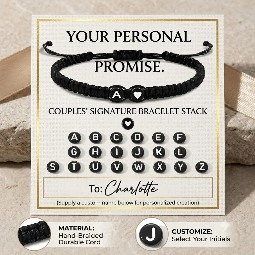 Initial Heart Bracelet - 26 Alphabet Braided Adjustable Bracelet for Women, Men, Teen Girls and Boys Jewelry Love  26 Letter Initial Heart Bracelet for Women Men, Black Braided Adjustable Couple Bracelet, Matching Love Jewelry Gift
