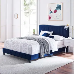 Modway Celine Channel Tufted Performance Velvet Full Bed in Navy
