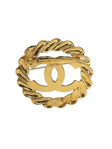 Pre-owned CHANEL CC Cocomark 24k Gold Plated 2.25 by 2.25 Brooch