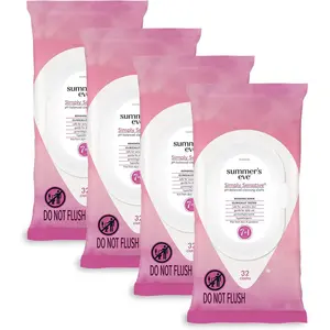 Simply Sensitive Daily Gentle Feminine Wipes, Removes Odor, pH balanced, 32 count, 4 Pack