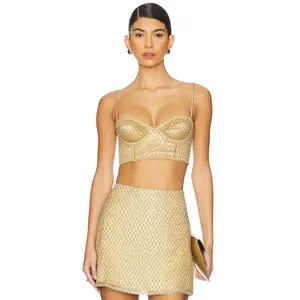 For Love & Lemons Glitter Grid Bustier Top in Gold