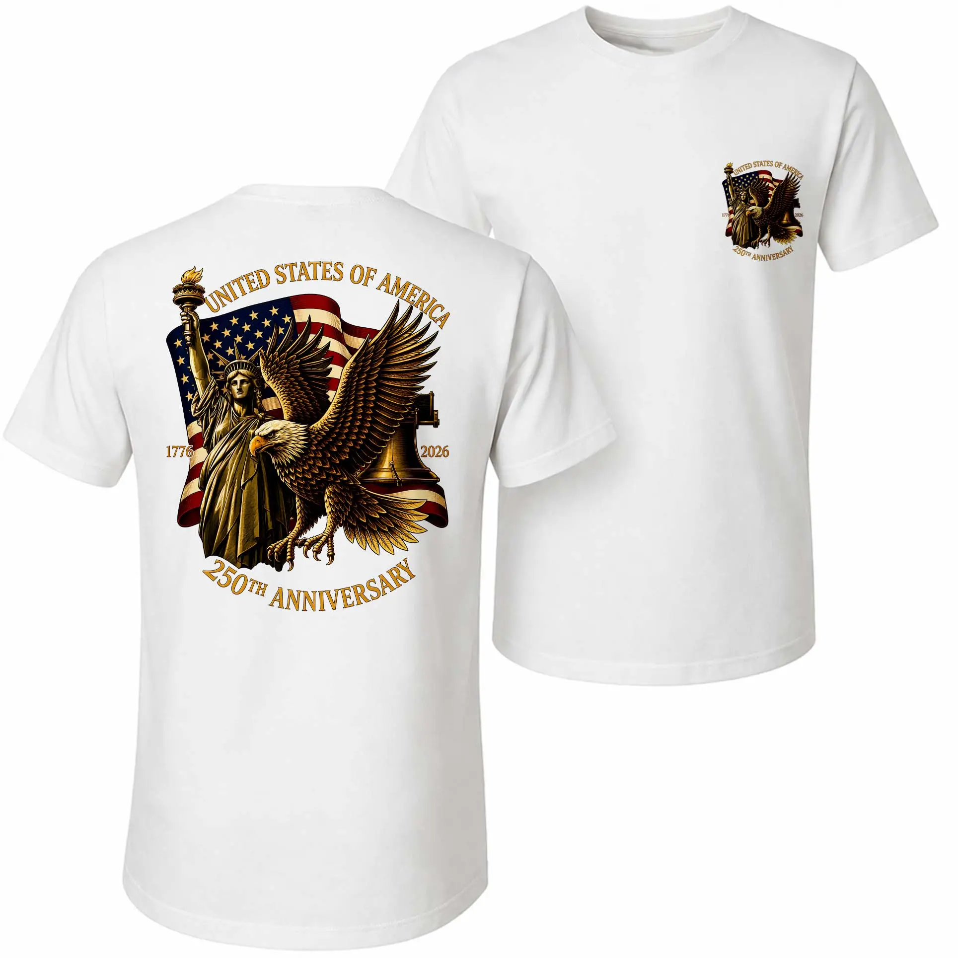 Men's Soft Loose Pure Cotton Short-Sleeve Tshirt - 250th Anniversary Freedom Graphic, Breathable Crew-Neck Fabric, All-Season Casual Menswear