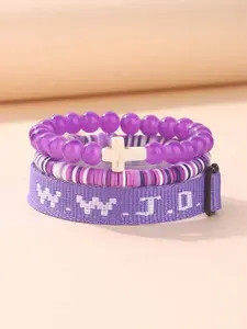 WWJD Letter Design Beaded Bracelet, Letter Link Bracelet, Fashionable Cross Charm Decor Bracelet for Women & Men, Trendy All-match & Exquisite Jewelry for Birthday Gift