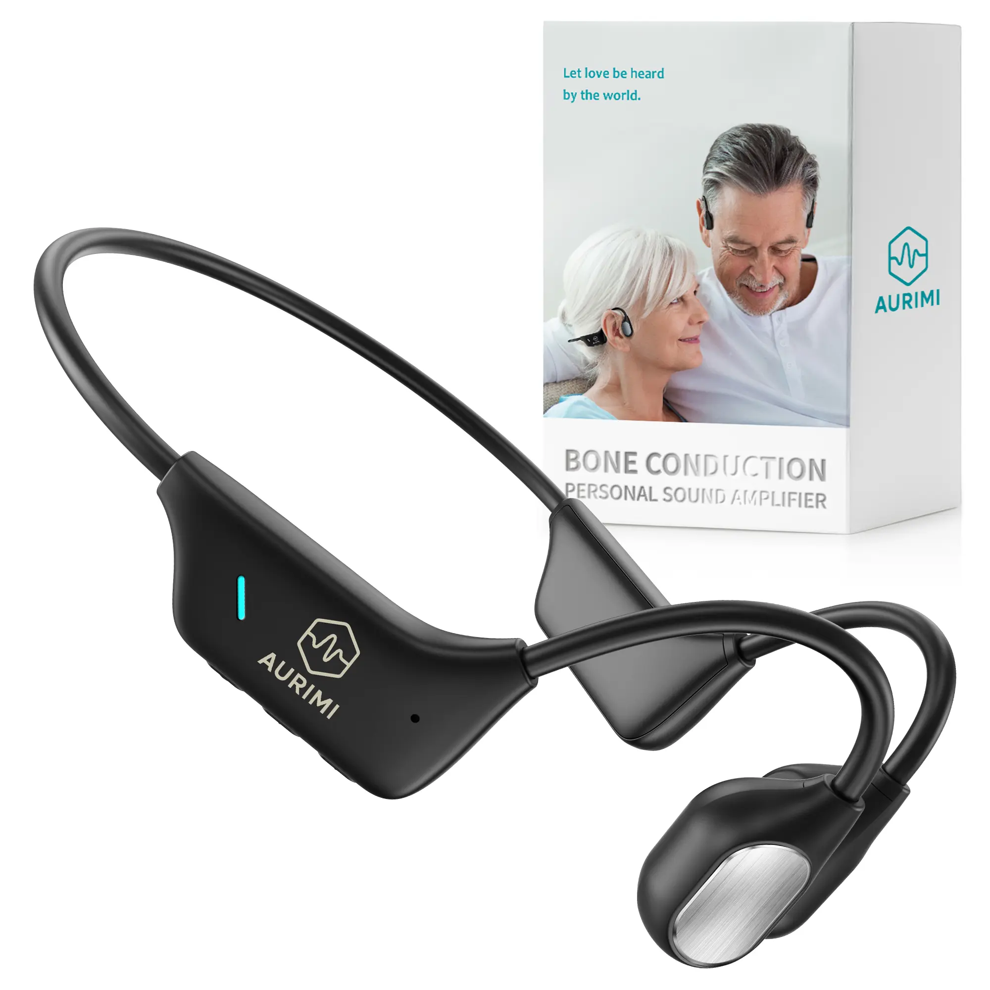 Aurimi Open Ear Hearing Amplifier, Lightweight Bone Conduction Sound Enhancer for Seniors, Clear Conversations Anytime, 10H Battery Life, Black