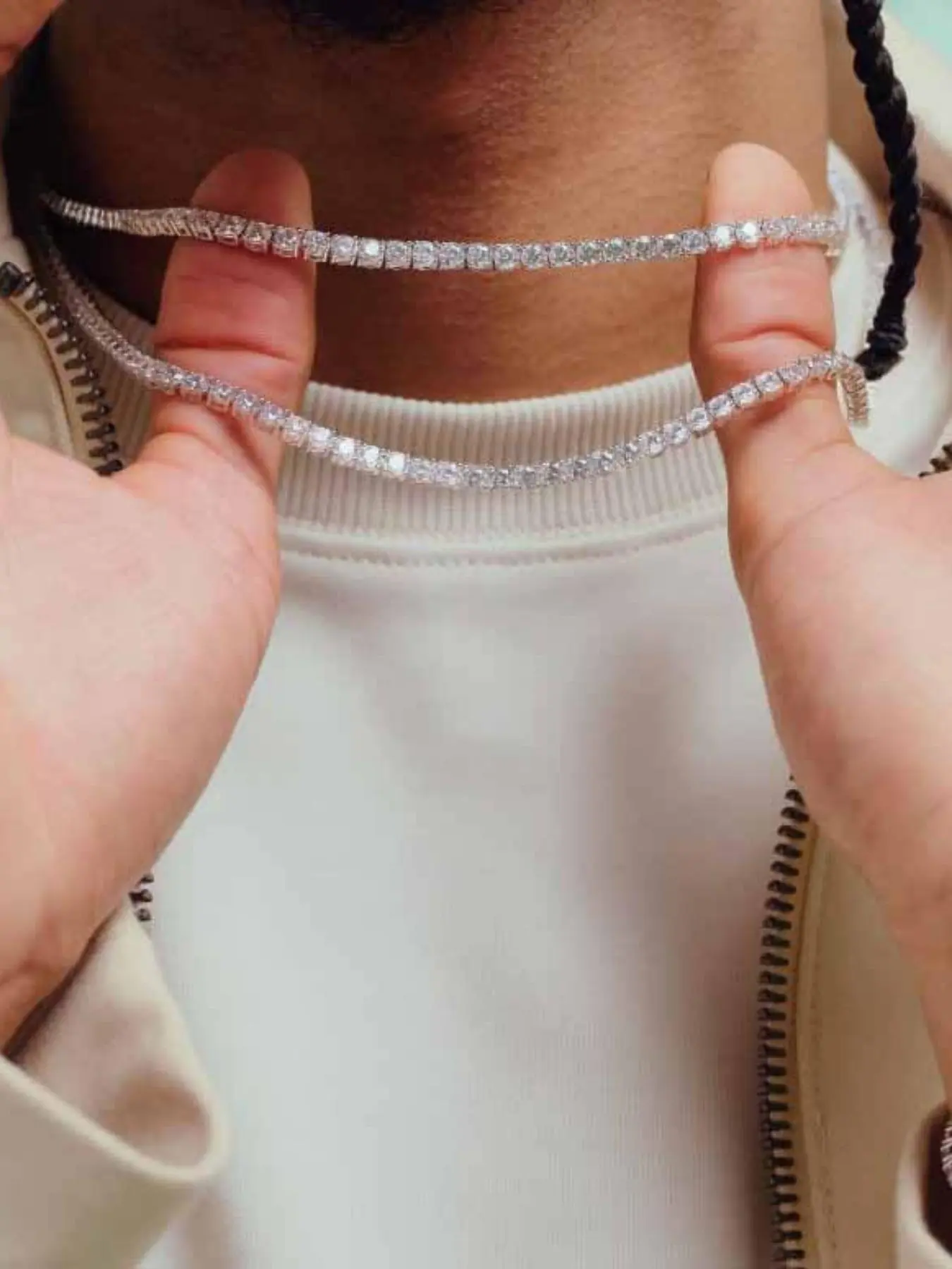 Rhinestone Decorated Tennis Chain Necklace, Hip Hop Necklace for Party, Daily Clothing Decor, Elegant Rhinestone Necklace, Trendy All-match & Exquisite Jewelry for Birthday Gift, Cuban Link Chain, Sparkling Rhinestones Chains