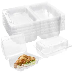 Disposable Sturdy Plastic Hinged Food Containers with Clear Lids (40 Pack) Clamshell Take Out Loaf Containers 7.2x4.7x3 Inches To Go Dessert Box Cake Slice Salad Pastry Sandwich Container
