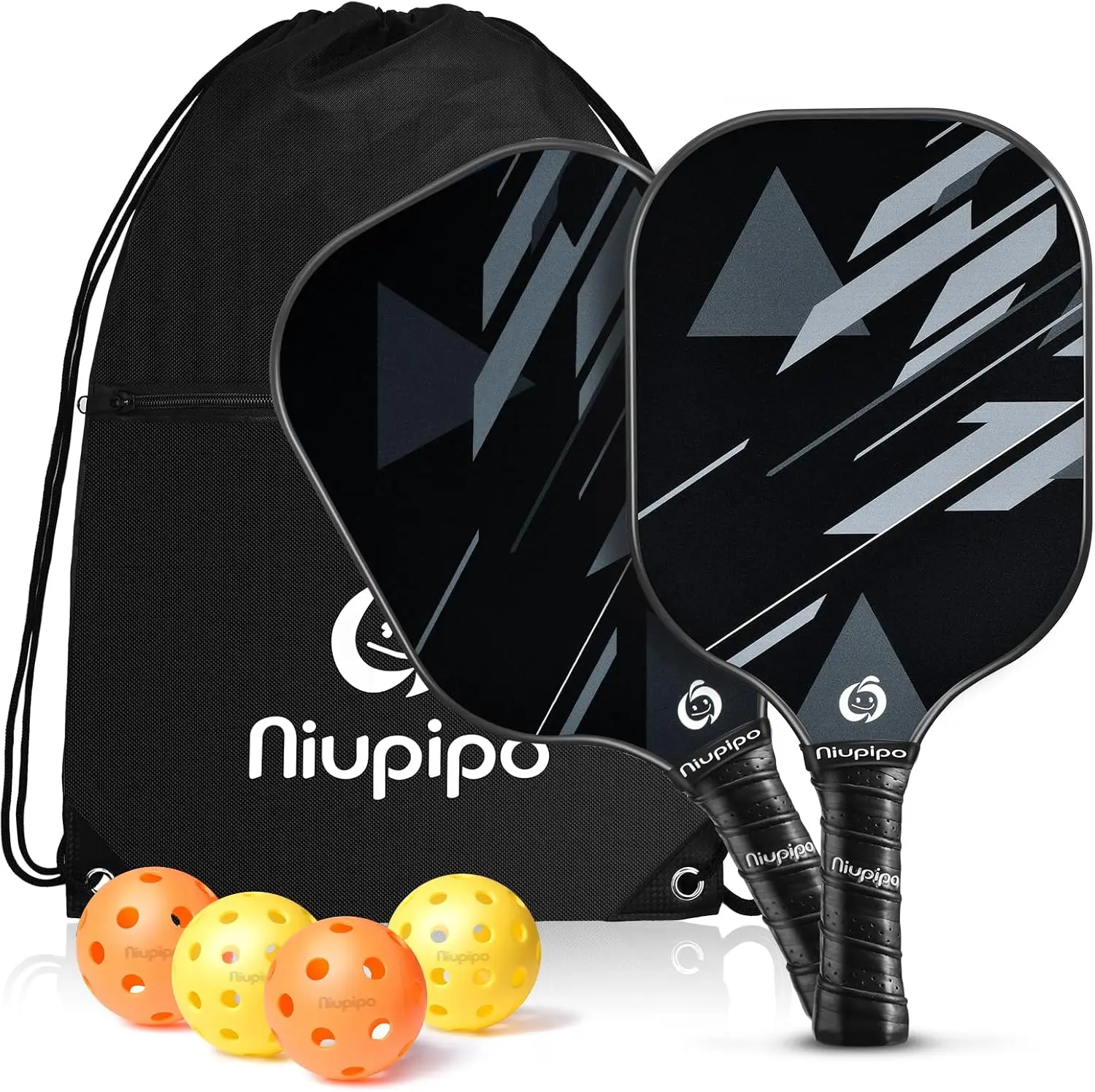 Niupipo Pickleball Paddles Set of 2 or 4, USAPA Approved Fiberglass Pickleball Paddle Set with Balls and Bag, Polypropylene Honeycomb Core, Lightweight Pickleball Paddles for Beginners Men Women niupipo