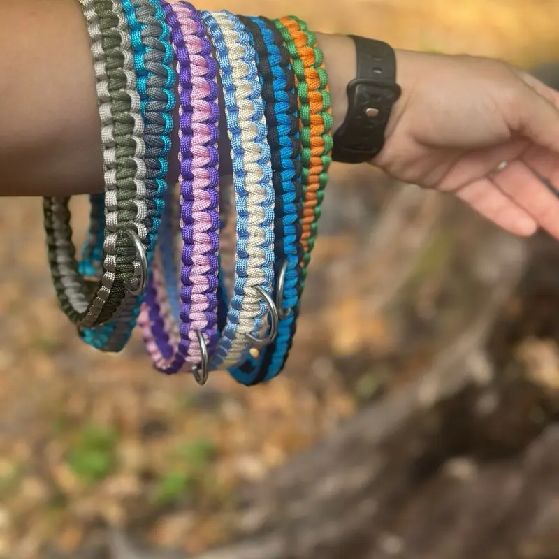 Dog Collar custom macrame bright blue and black