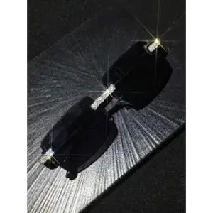 Leopards play ball 1pc Rhinestone Decoration Rimless Rectangle Frame Fashion Glasses For Women Men Glasses For Driving Beach Travel For Summer Beach Vacation,Outdoor,Travel