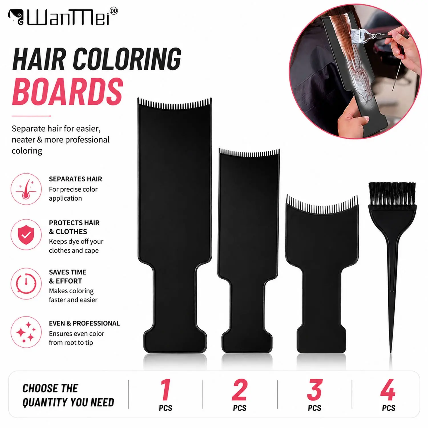 Hair Dye Brush & Comb Set 4pcs, Professional Salon Hair Coloring Kit with Highlighting Paddle, Tint Brushes & Comb, Easy Clean Dye Application Tools for Root Touch Up, Highlights, Airtouch Balayage & Home Hair Styling