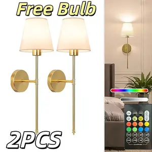 2Pcs Wireless Battery-Powered Wall Lamps, High-capacity battery With Remote Control Bedroom Lights, Rechargeable Multi-Color Bulbs for Living Room & Hallway, Adjustable Colors Lights, Decorative RGB Wall Sconces, Indoor Lighting