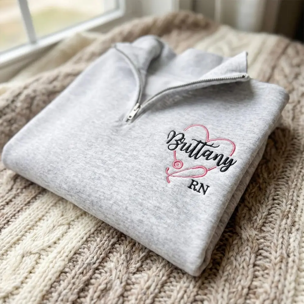 Personalized Nurse Quarter Zip Sweatshirt, Custom Embroidered RN LPN CNA Pullover, Nursing Graduation Gift, Cozy Medical Worker Sweater, Unique Nurse Gift