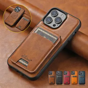 2 IN 1 Magnetic Leather Case For iPhone 17 Pro Max Air 16 15 14 13 12 Pro Max Detachable MagSafe Card Holder Wallet Case Flip Stand Cover