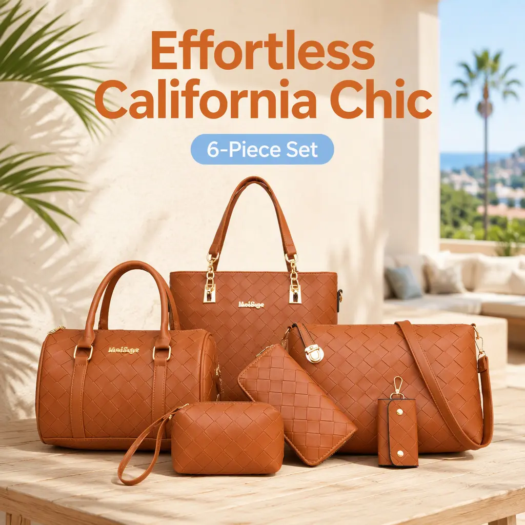Effortless California Chic 6-Piece Set - Brown Leather Handbags & Wallets for Women - Perfect for Everyday Use large capacity tote bag tote purse new collection Shoulder