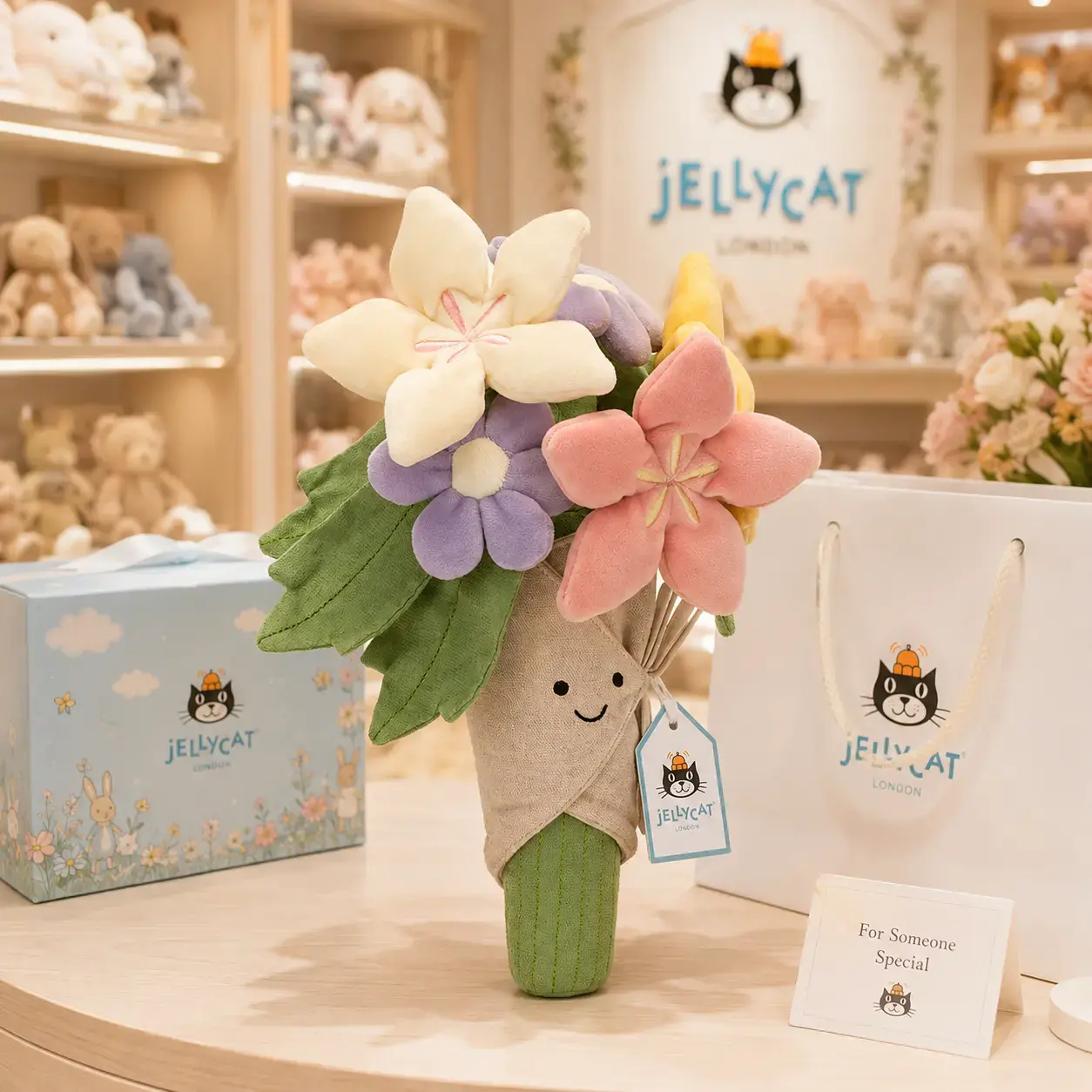 Jellycat Amuseables Flower Bouquet Plush with Gift Bag - Soft Floral Stuffed Toy, Cute Gift for Her, Birthday, Room Decor
