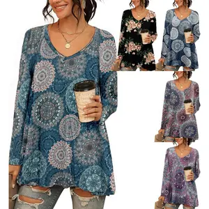 Womens Casual Flattering Long Sleeve Dressy Casual Comfy Blouse Loose Fit Flowy Tunic Tops croptopswomenlatina latinatops Floral Shirts outfit girls cutelatinatops Womenswear Bottom Womenswear Bottom