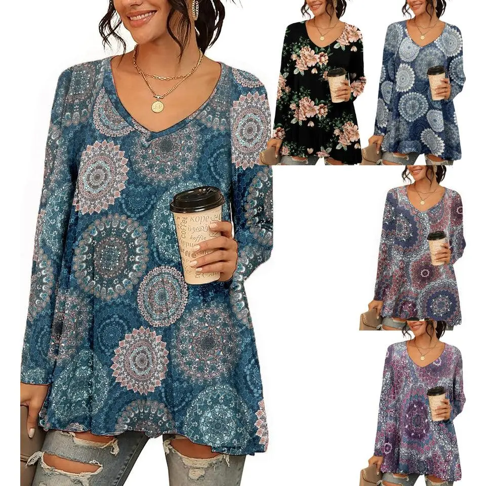 Womens Casual Flattering Long Sleeve Dressy Casual Comfy Blouse Loose Fit Flowy Tunic Tops croptopswomenlatina latinatops Floral Shirts outfit girls cutelatinatops Womenswear Bottom Womenswear Bottom