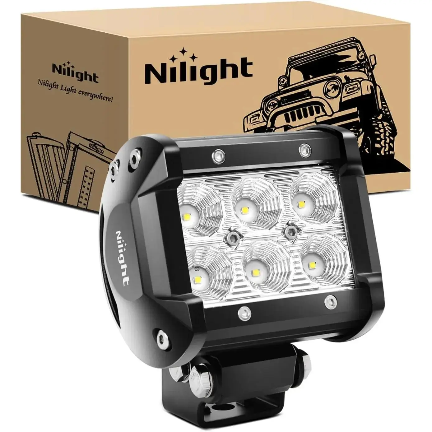 Nilight 4 Inch 18W 6×3W Power LED Pods with LED Light Bars & Bracket, 12V-24V Corrosion-Resistant Dustproof Cooling Off-Road Driving Fog Work Lights (1pc) for Trucks, Vehicle Accessories, Truck Accessories