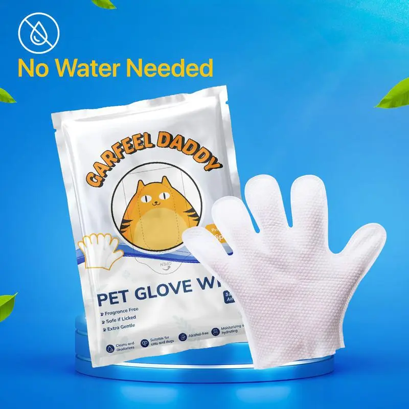 MiMi Pet Disposable Fabric Cleaning Gloves - 6 Pieces, Gentle on Pet Hair & Skin, Low Allergy, 100% Alcohol-Free, Moisturizing, Deodorant, No Rinse, Individually Packaged, Evaporation-Proof, Easy to Carry for Daily Grooming & Travel, Daily Care, Meltblown