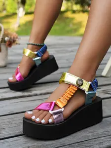 Fashion Beach Sandals for Women, Buckle Heel Summer Comfortable Slippers, PU Leather Upper, Rubber Sole, Outdoor Wear