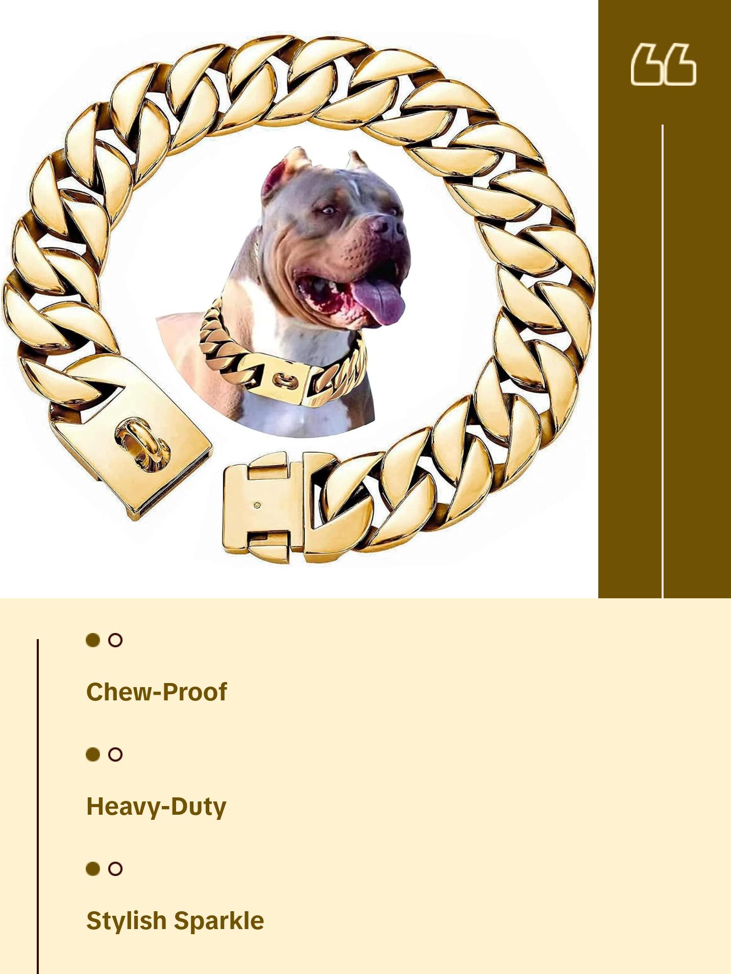 Big Dog Chain Collars, Txprodogchains 32MM Thick Cuban Link Dog Collar Strong Metal Dog Cuban Link Collar with Buckle, Solid Stainless Steel Gold Dog Collars for Large Dogs txprodogchains