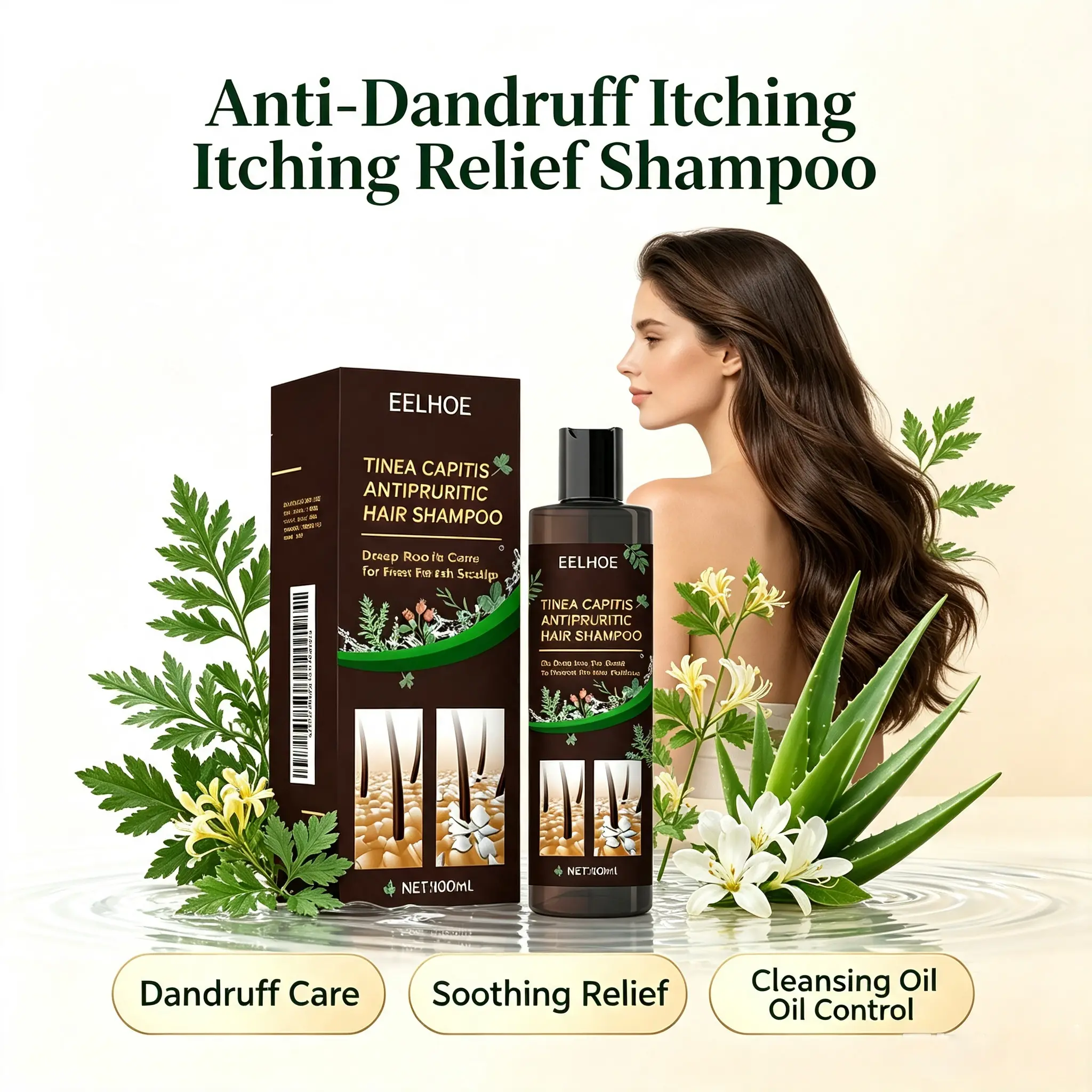 Anti-Dandruff Anti-Itch Scalp Cleansing Shampoo, Herbal Blend of Wormwood, Honeysuckle and Aloe Oil, Deep Clean Root, Reduce Excess Oil & Dandruff, Scalp Relief