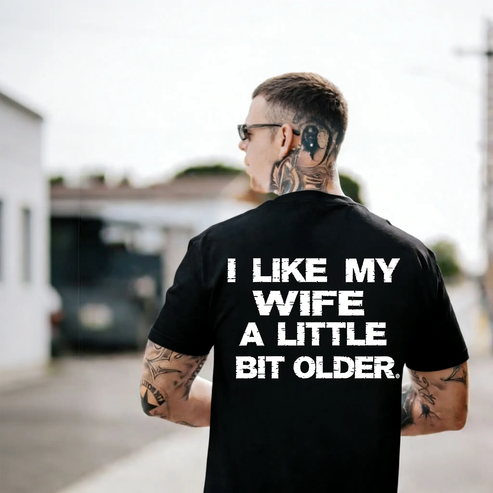 Men's Graphic Hoodie, Casual Streetwear Pullover Sweatshirt with Funny 'I Like My Wife Older' Slogan, Valentines Day Tops for Men, None, T-Shirt