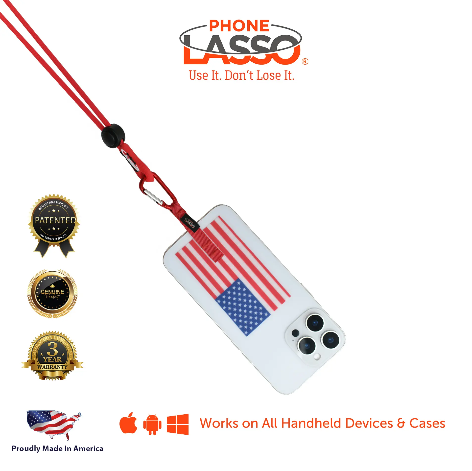 Phone Lasso Smartphone Lanyard Tethering System Universal Design for All Handheld Devices & Cases
