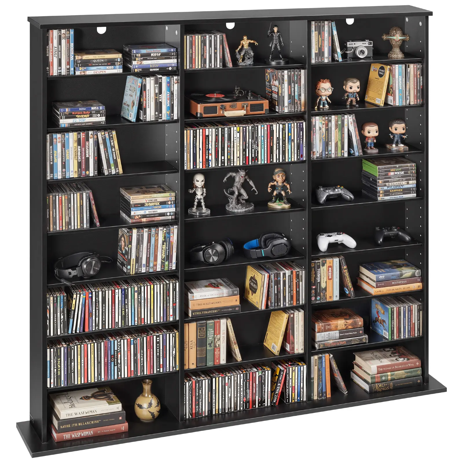 【SummerFinds】VEVOR 8-Tier Media Storage Cabinet Bookshelf, 55.91x8.66x51.18in CD/DVD/Book Accessory Organizer, Shelf for Living Room, Home Office, Black, Book Accessories, Books
