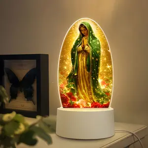 USB Powered Guadalupe Virgin Prayer Lamp with Warm Glow - Ideal Home Decor for Spiritual Atmosphere, Baptism Gifts, and Worship Spaces. Creates a Serene Vibe as a New House Blessing Gift, Perfect for Christian Devotion and Meditation Nooks. Energy-Efficie