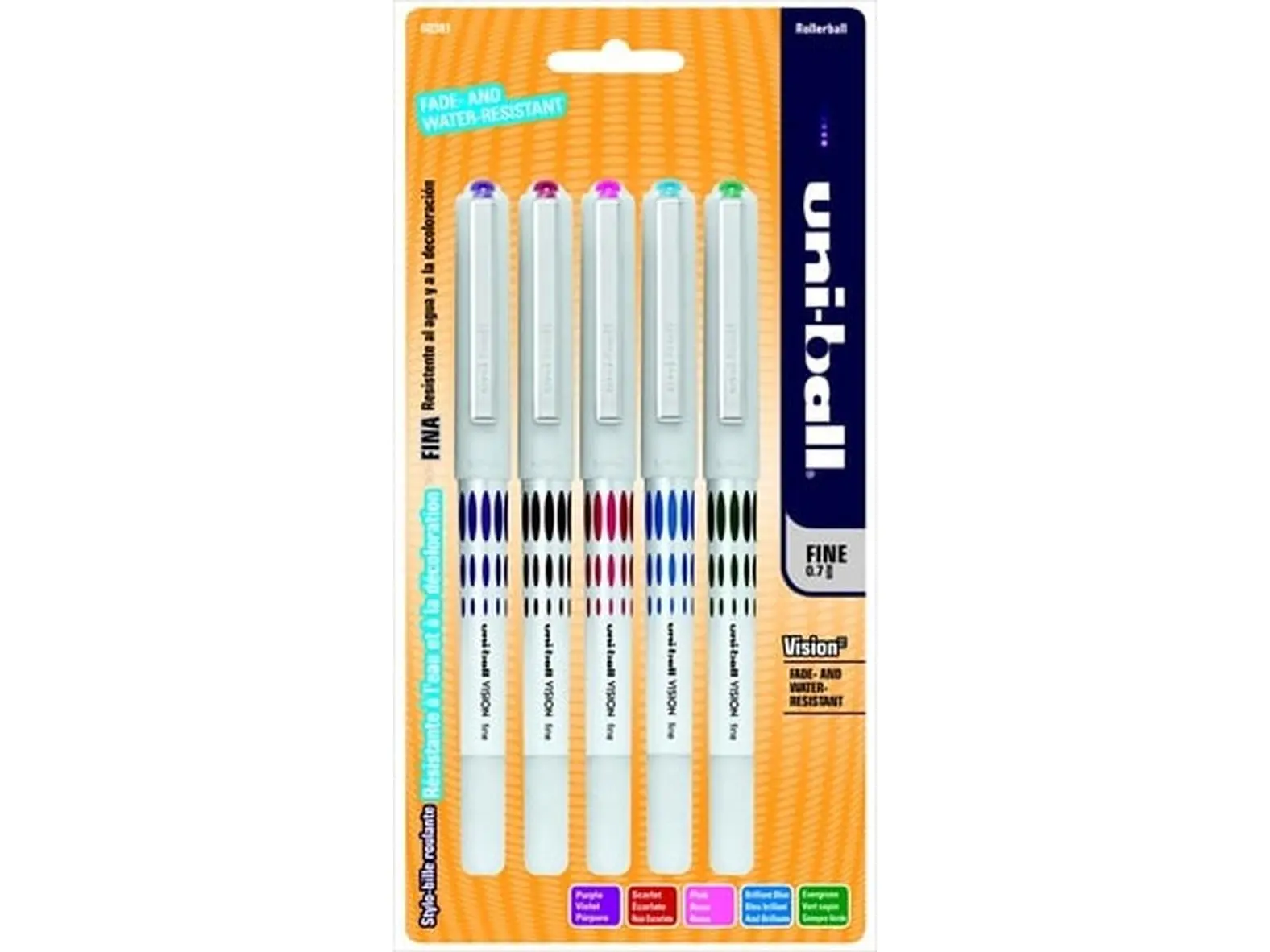 Uni-ball Vision Acid-Free Waterproof Roller Ball Pen- 0.7 Mm. Fine Tip- Assorted Color- Pack Of 5, Ink Pens, Fine Pointed Pens & Refills