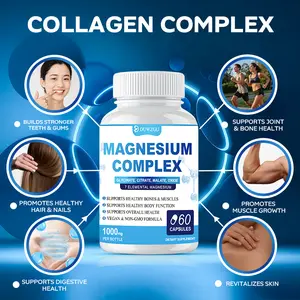 DUNZGU Magnesium Complex Capsules with Collagen Peptides, 7 Forms of Magnesium Glycinate Citrate Malate for Sleep Support, Bone Joint & Muscle Health, Anti-Aging Hair Skin Nails, 60 Vegetarian Capsules