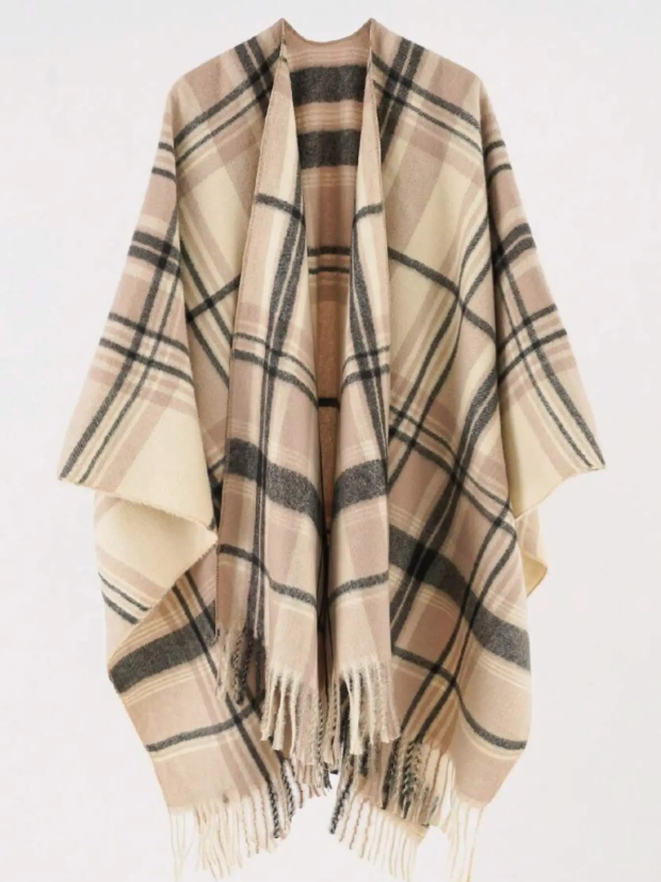 Women's Elegant Plaid Shawl Chunky Cape, Fall & Winter Fitted Unlined Scarf, Fashionable Warm Spill Shawl for Ladies, Stylish Cozy Accessory