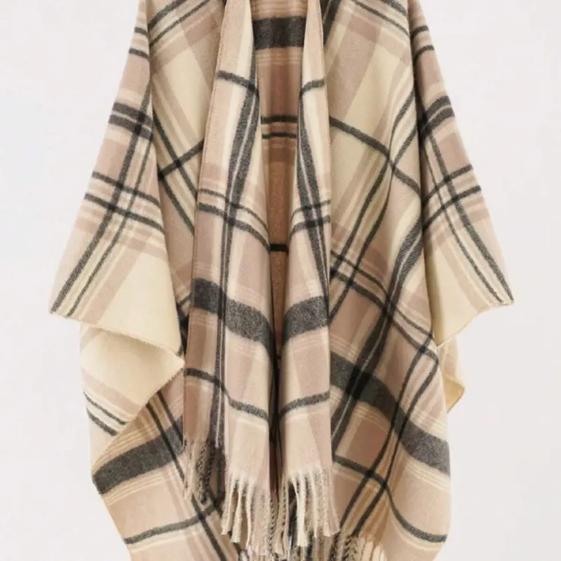 Women's Elegant Plaid Shawl Chunky Cape, Fall & Winter Fitted Unlined Scarf, Fashionable Warm Spill Shawl for Ladies, Stylish Cozy Accessory