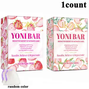 Strawberry & Peach Flavor Yoni Bar Soap Intimate Care, 1 Box PH Balanced Soothes Dry Skin Gentle Care Soap with Foaming Net, Body Wash & Soap for Women