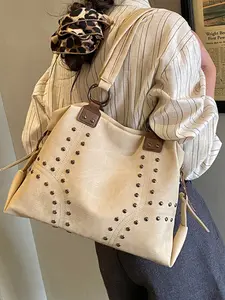 Punk Retro Luxury Handbag, Fashionable Casual Large Capacity Satchel Shoulder Bag, Dual Handle Design, Rivet Decoration, Suitable for Commuting and Shopping