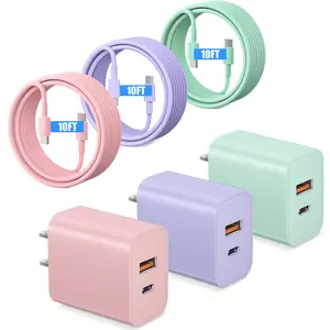 Compatible with iPhone 16/15 Charger Fast Charging, 20W USB C Wall Charger with 3Pack 10FT USB C to C Cable, Type C to Type C Fast Charger Compatible with Phone/Android/Phone/Samsumg/Pad