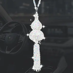 Bling Gourd Car Mirror Hanging Accessories Gourd Car Rearview Mirror Ornament Crystal Charm Lucky Gourd Car Hanging  Elegant Rhinestone Gourd Ornament Crystal Tassel Gourd Car Charm