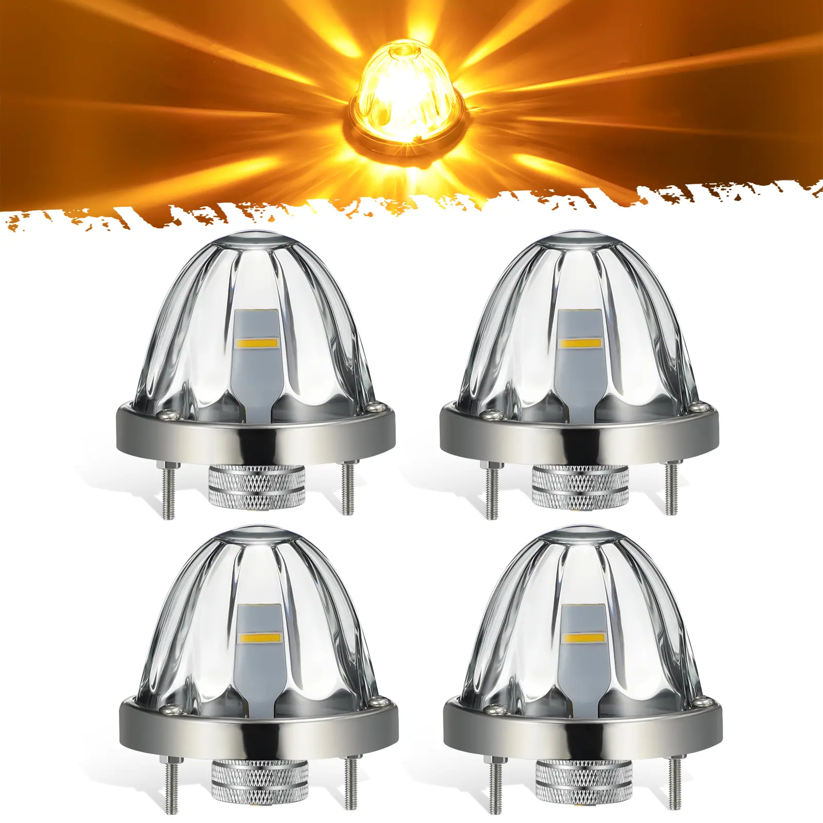 Partsam 4Pcs Glass Watermelon Lights Clear Lens Amber Light for Cars Trucks
