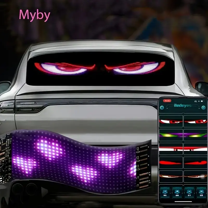 Flexible Programmable LED Sign, 5V Powered App-Controlled Scrolling Message Display with Custom Text, Patterns and Animations for Car, Store, Bar and Hotel, Available in 3 Sizes