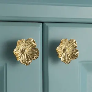 Flower Shaped Drawer Pulls, Brass Cabinet Handles, Vintage Decorative Knobs, Kitchen Bathroom Hardware Accessories, Door Hardware