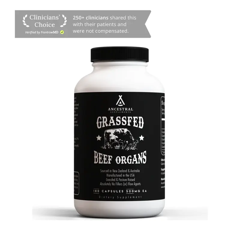 Ancestral Supplements Grass Fed Beef Organ Capsules, Whole Food Dietary Supplement for Daily Wellness & Nutrient Support, Non-GMO, 180 Count Fitness