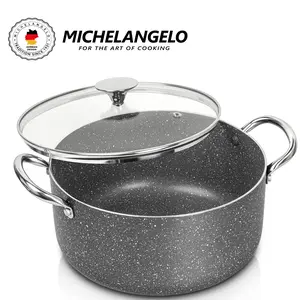MICHELANGELO 5 Quart Stock Pot with Lid, Nonstick Soup Pot with Lid, Induction Pot for Cooking, Oven Safe Cookware Cookware Glass