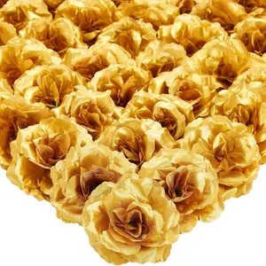 30pcs of Golden Rose Artificial Flowers in Bulk, 3.15inch Stemless Fake Silk Roses for Decoration, Wedding, Artificial Flower Bouquets, Artificial Flower Arrangements, Faux Roses