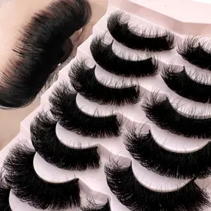New 1box/2boxes/ 3boxes 7 Pairs 18-25mm 3D Mink Lashes Bulk Russian Volume Fluffy Natural False Eyelashes Thick Long Dramatic Mink Eyelashes Drama Messy Mink Eyelashes Wholesale maquiagem